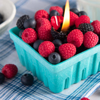 A closer look at the Southlake Gifts Berry Basket Candle, glowing with lifelike blueberry, raspberry, and blackberry wax melts. The entire berry basket is made of wax and hand-crafted, showcasing realistic detail and artisan candle design — a perfect handmade candle gift for any season.