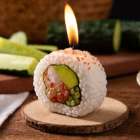 Southlake Gifts California Roll Sushi Candle, handmade lemon scented sushi candle with realistic rice and avocado details, a unique foodie gift.
