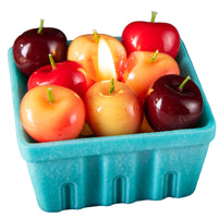 Southlake Gifts Cherry Basket Candle on white background with eight colorful cherry wax melts in a wax basket, a unique novelty fruit candle and fun gift for food lovers.