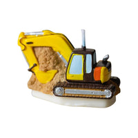 Southlake Gifts Excavator Candle cake topper in a white back ground.