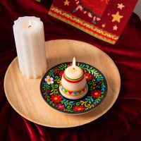 Southlake Gifts Fiesta Sombrero Candle styled on a wooden tray with decorative background elements, a festive Mexican hat candle designed for colorful table decor, celebrations, taco nights, and unique handmade gifts.