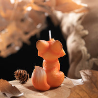 Hand-painted fox candle soy-blend wax, fruity scented whimsical décor inspired by Japanese kitsune. Handmade novelty gift candle by Southlake Gifts.