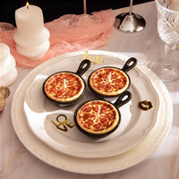 Southlake Gifts Heart Pepperoni Mini Pizza Candle Trio arranged on a white plate with soft romantic décor and gift-ready packaging in the background, showcasing realistic food candles shaped like mini pizzas with heart pepperoni, ideal for gifting during holidays, weddings, or housewarmings.