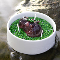 Hippo Candle by Southlake Gifts, hand-painted soy wax animal candle with floral moss fragrance, novelty décor gift in ceramic-style bowl