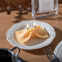 Handmade Farfalle pasta candle by Southlake Gifts, bow-tie pasta design in soy wax, realistic novelty food candle with vanilla scent