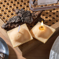 Southlake Gifts Ravioli Candle 2-pack, handmade pasta-shaped wax pillows with pressed edges, realistic novelty food candle with vanilla fragrance