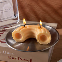 Handmade Rigatoni pasta candle by Southlake Gifts, ridged wax tube design, vanilla scented novelty food candle décor gift