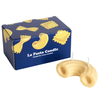 Southlake Gifts La Pasta Candle Collection packaging, handmade Rigatoni pasta candle vanilla scented food candle gift-ready box