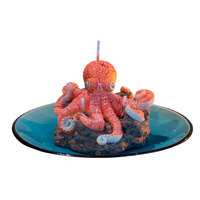 Octopus Candle on plate, handmade hand-painted marine animal candle with sea salt fragrance and rocky wax base by Southlake Gifts
