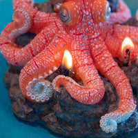 Octopus Candle on ceramic-style plate, handmade hand-painted marine candle with sea salt scent, beach house décor gift-ready
