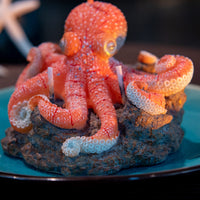 Handmade Octopus Candle tentacle details, hand-painted wax marine décor candle with sea salt scent on rocky reef base and plate