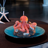 Southlake Gifts octopus animal candle on a blue plate as a desktop cute realistic animal decor