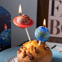 Southlake Gifts planet cake topper candle set with packaging box, handmade unscented candles on cupcake, space themed birthday party décor, gift ready set for kids cake decoration and unique gift