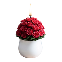 Southlake Gifts Rose Bouquet Candle lit up abd isolated on white background, handmade 33 roses design, rose scented decorative candle gift