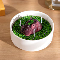 Hippo Candle by Southlake Gifts, hand-painted soy wax animal candle with floral moss fragrance, novelty décor gift in ceramic-style bowl
