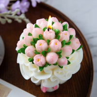 Top view of Southlake Gifts Tulip Bouquet Candle showing multiple pink and white tulips arranged in a realistic bouquet style, a handcrafted decorative candle ideal for gifting, weddings, and meaningful celebrations.