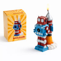Southlake Gifts Vintage Robot Rocket Candle Cake Topper with its gift-ready packaging box in the white background