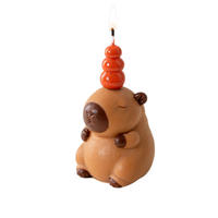Handmade Capybara Candle by Southlake Gifts, fruity scented whimsical animal candle with stacked orange topper, novelty décor gift piece