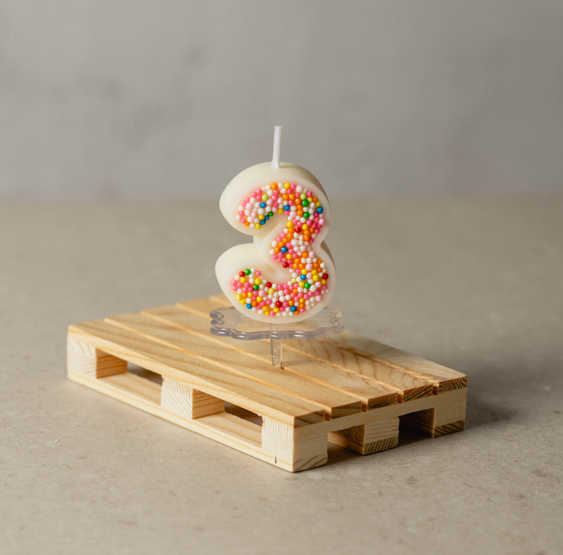Colorful Sprinkle Candy Number 3 Candle from Southlake Gifts.
