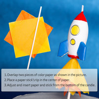 Instructions on how to use the Southlake Gifts Rocket Launch Candle cake topper.