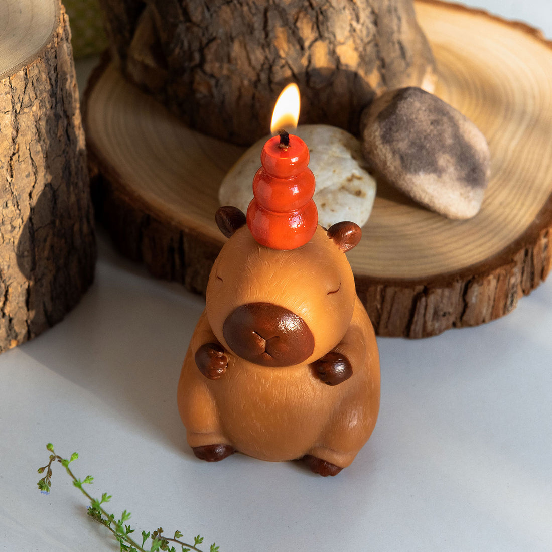 Southlake Gifts Capybara Candle, artisanal handmade and hand-painted animal candle with signature orange topper, whimsical novelty décor gift