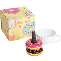 Southlake Gifts Doughnut-shaped candle with a white mug and packaging on a white background