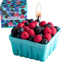 Showcasing the Southlake Gifts Berry Basket Candle with its gift-ready packaging on a white background, featuring handmade blueberry, raspberry, and blackberry wax melts that look strikingly lifelike — a beautiful handmade candle perfect for gifting and home décor.
