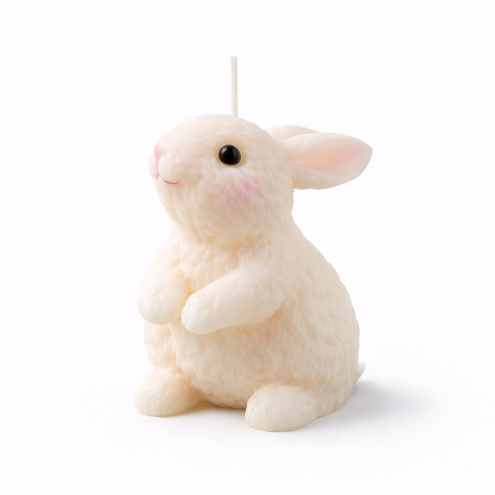 Looking Left Blushing Bunny unscented rabbit candle by Southlake Gifts, pastel animal candle ideal for Easter basket filler, birthday cake topper, and cute nursery decor