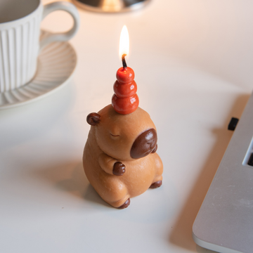 Cute Capybara Animal Candle is lit up. 