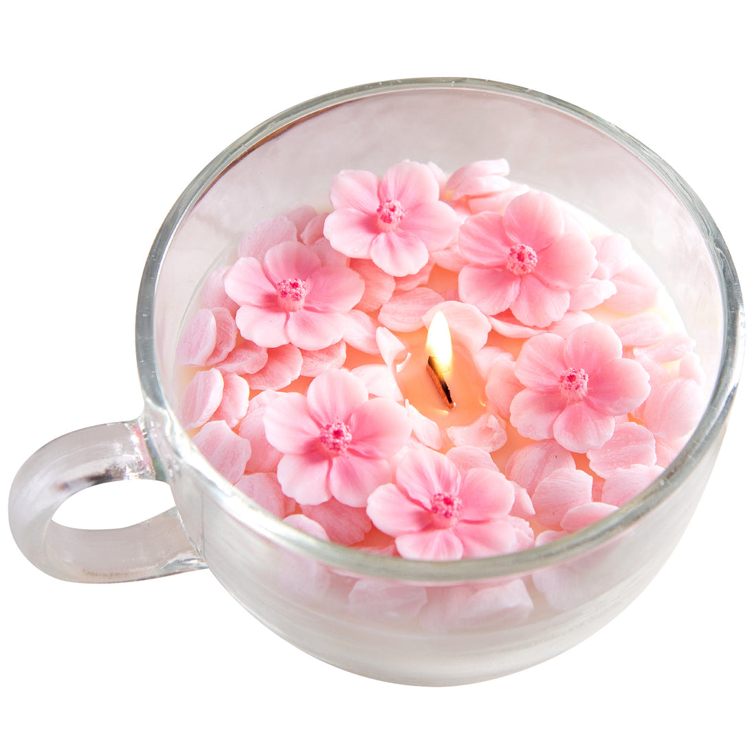 Southlake Gifts sakura candle isolated on white background, cherry blossom floral candle cup, decorative handmade candle for home decor, spring gift idea, birthday gift, housewarming gift