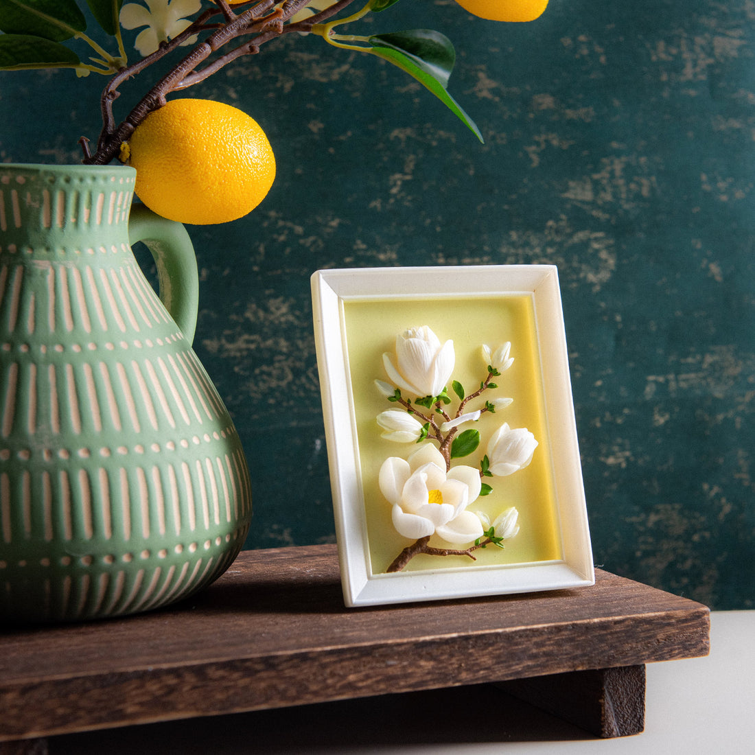 Southlake Gifts Framed Magnolia Bloom Candle, handmade botanical magnolia flower candle in picture frame design, scented floral home décor and gift-ready artisan candle for elegant home styling.
