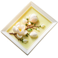 Southlake Gifts Framed Magnolia Bloom Candle on a clean background, featuring a handcrafted magnolia flower design inside a rectangular frame candle, a sculptural soy wax candle that serves as refined décor and a timeless gift for candle and floral art lovers.