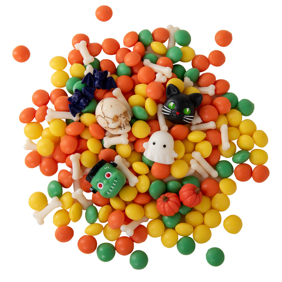 Southlake Gifts Halloween wax melts spooky mix unscented 6 oz pack with skull, ghost, pumpkin, cat, Frankenstein, bones, and colorful candy shapes