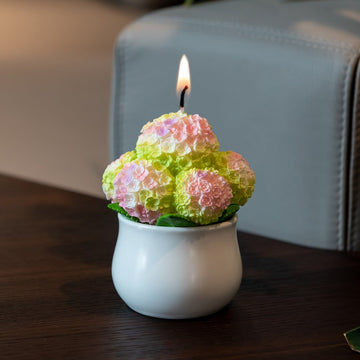 Southlake Gifts Hydrangea Candle Green Yellow – handmade scented floral candle in ceramic pot, realistic flower design, unique home décor and gift