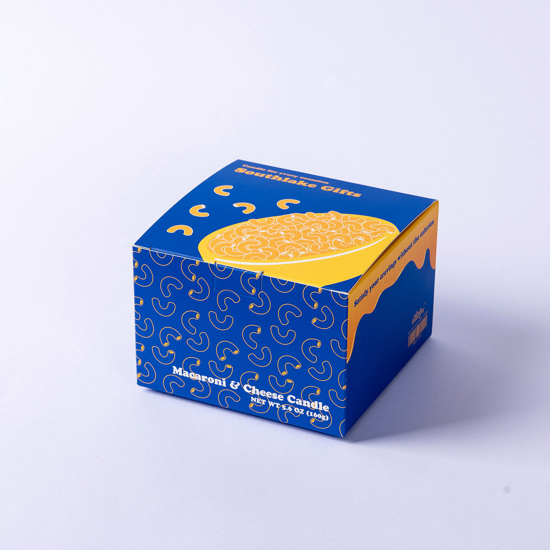 Southlake Gifts Macaroni & Cheese Pasta Candle's Gift ready printed packaging in the white background. 
