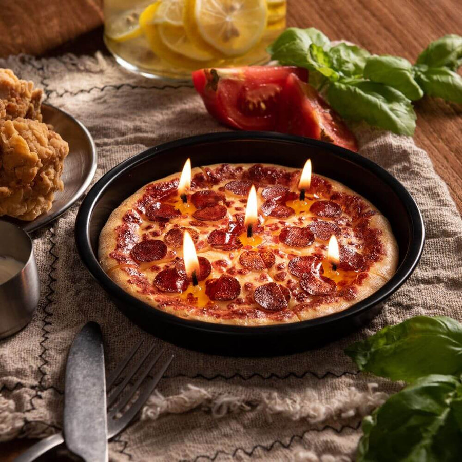 Pizza candle in a home decoration setting for demonstration