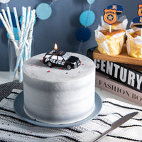 Southlake Gifts police car candle placed on birthday cake as cake topper, police themed birthday party decoration with patrol car candle, novelty handmade candle for kids party, cop theme celebration, gift for police officer and first responder