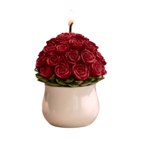 Southlake Gifts Rose Bouquet Candle lit up abd isolated on white background, handmade 33 roses design, rose scented decorative candle gift