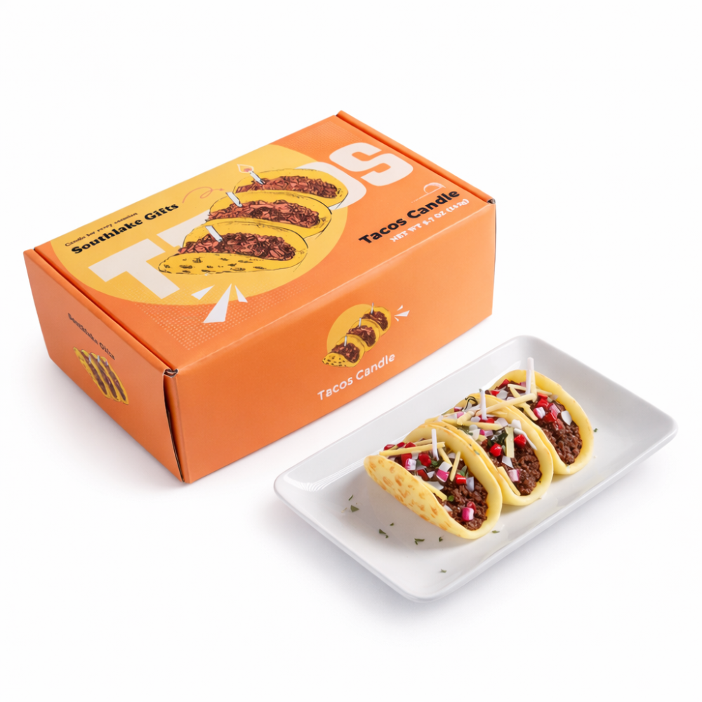 Southlake Gifts Taco Candle with its packaging in the white background. 