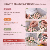 Instructions on how to remove and prepare the Southlake Gifts Pink Tulip Floral Bouquet Candle, with step-by-step images and text.