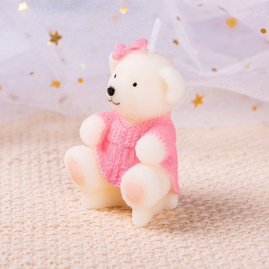 Side details of baby pink candle bear from Southlake Gifts.