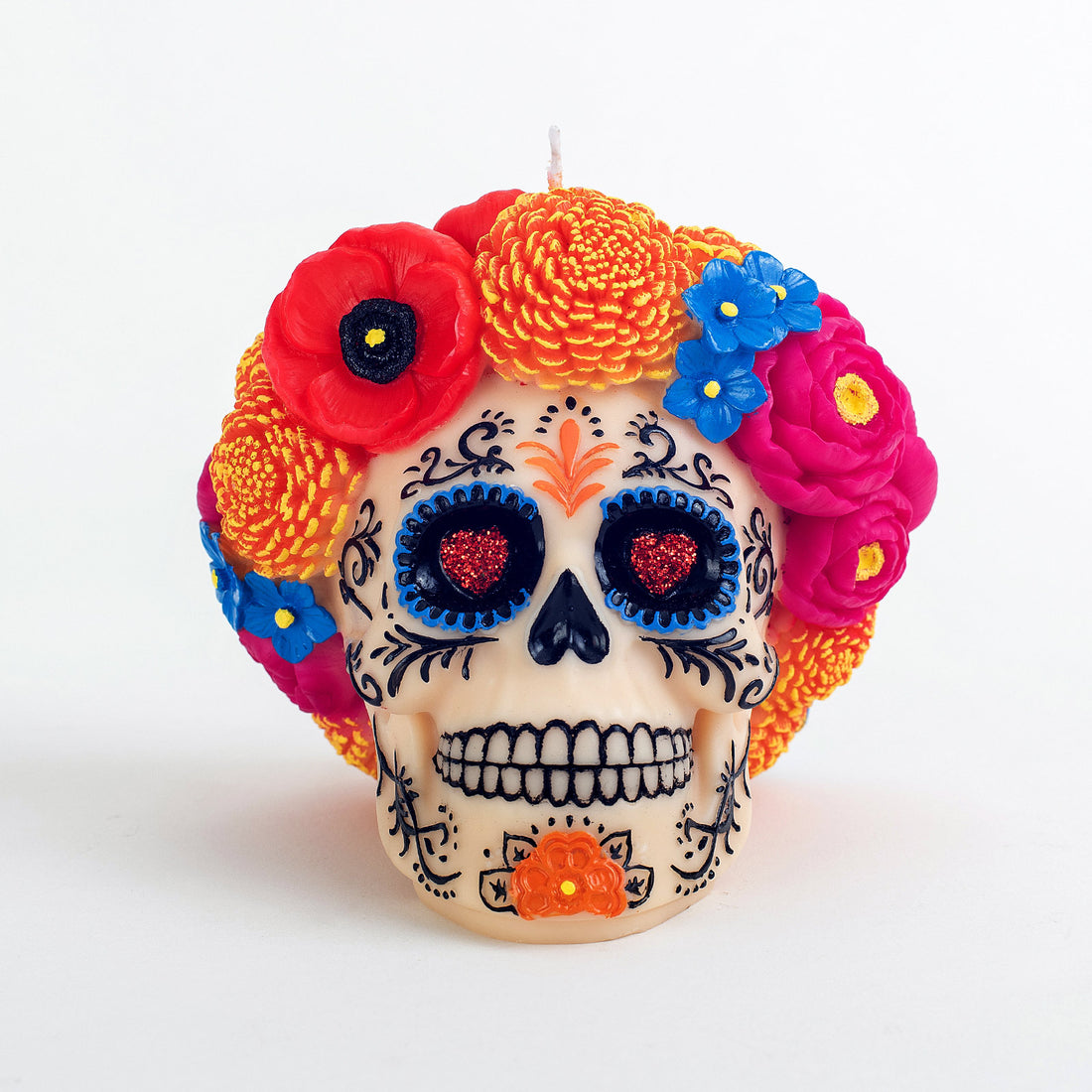 The amazing Floral Skull Scented Candle with a white background.