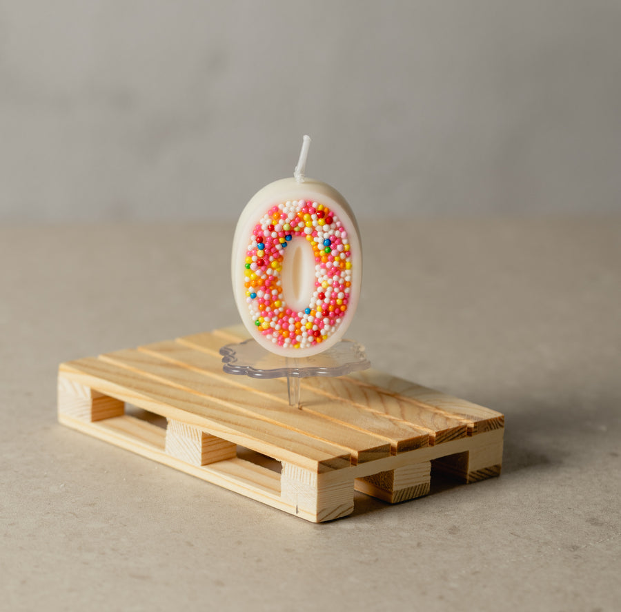 Colorful Sprinkle Candy Number 0 Candle from Southlake Gifts.