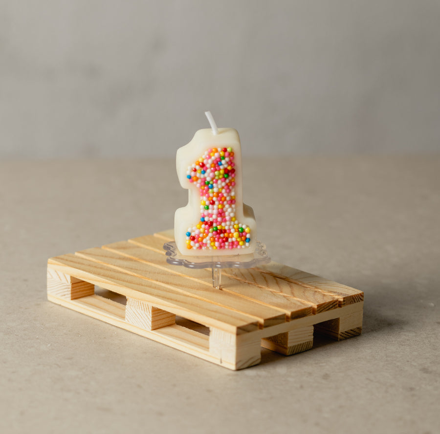Colorful Sprinkle Candy Number 1 Candle from Southlake Gifts.