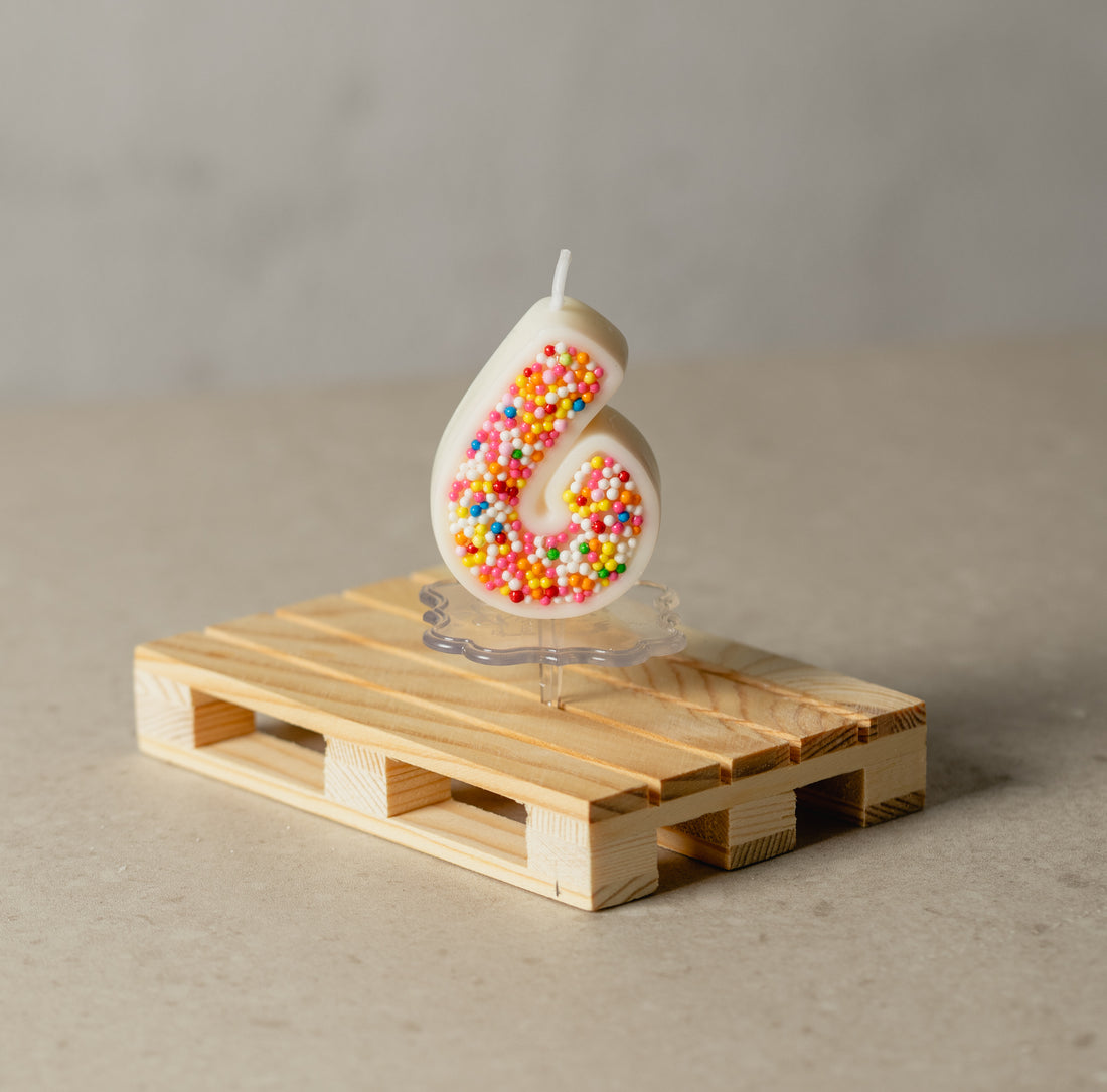 Colorful Sprinkle Candy Number 6 Candle from Southlake Gifts.