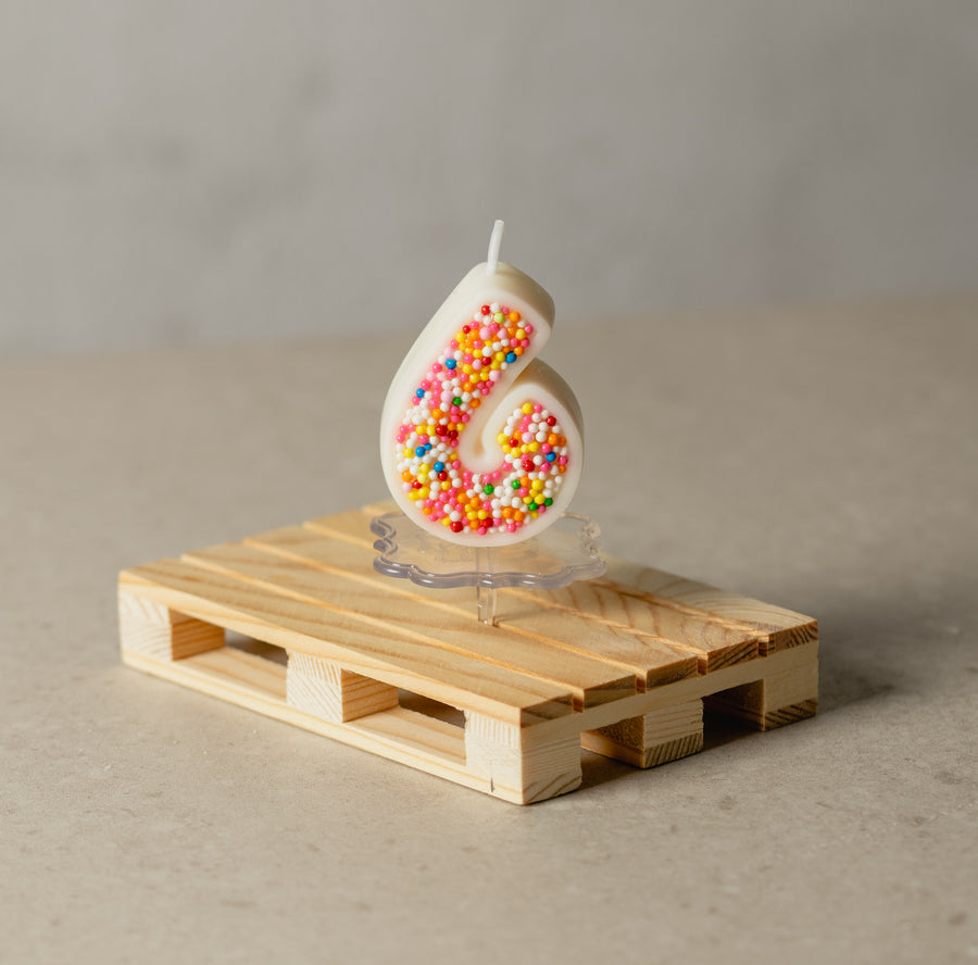 Colorful Sprinkle Candy Number 6 Candle from Southlake Gifts.