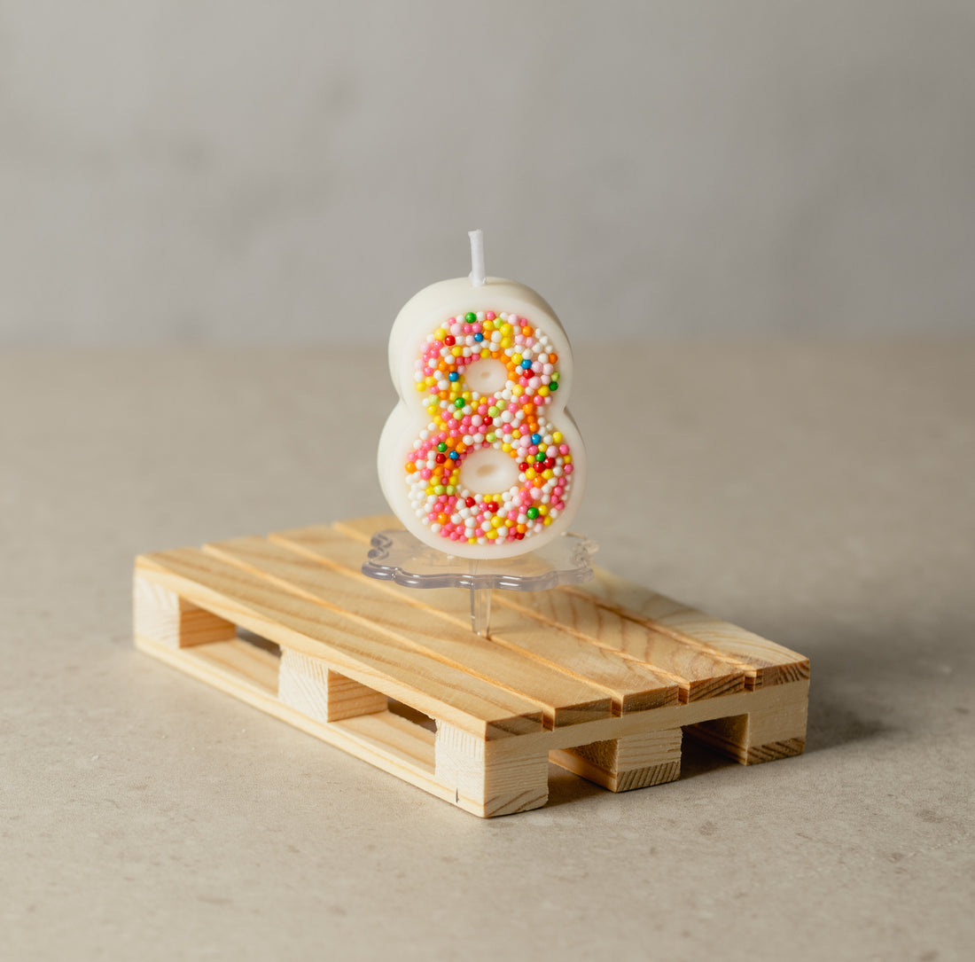 Colorful Sprinkle Candy Number 8 Candle from Southlake Gifts.