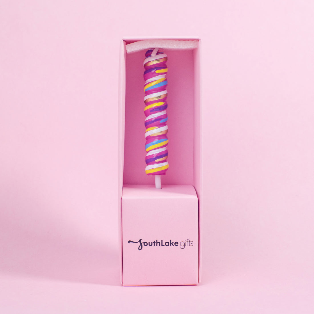 Southlake Gifts Pink Lollipop Candy Cake Topper Candle Box.