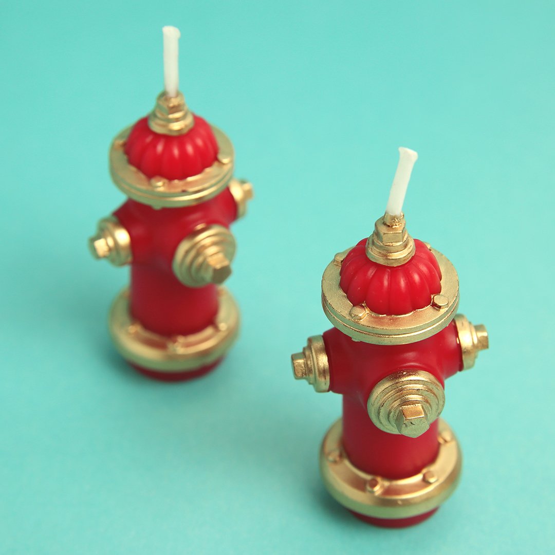 A two cute Fire Hydrant Candles from Southlake Gifts.