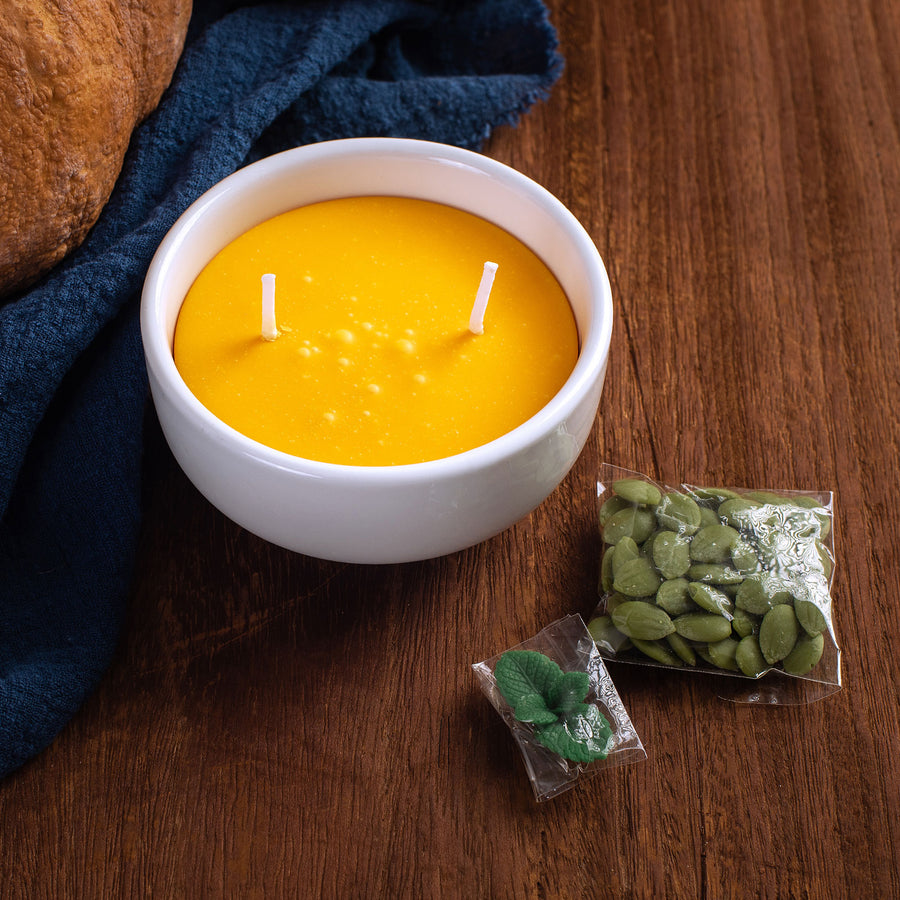 Add a toppers on a Pumpkin Soup Bowl.